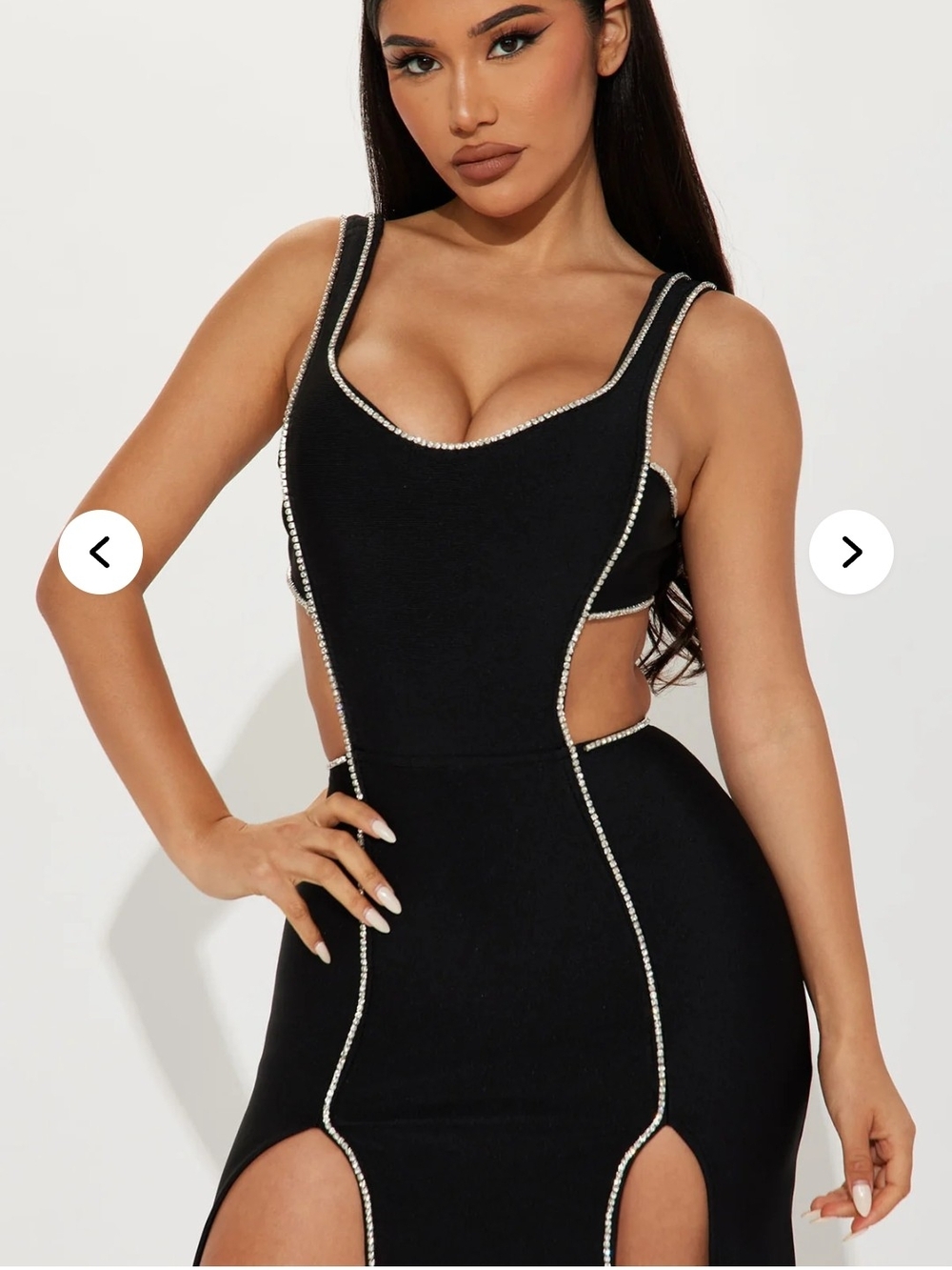 Black Rhinestone-Trim Backless Bodycon Dress FASHION NOVA
